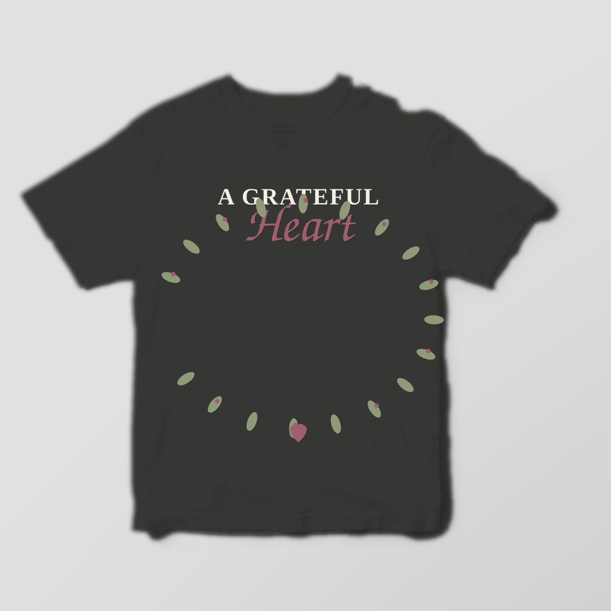 A Grateful Heart graphic tee by Designs by Danna - Deep Charcoal hero mockup