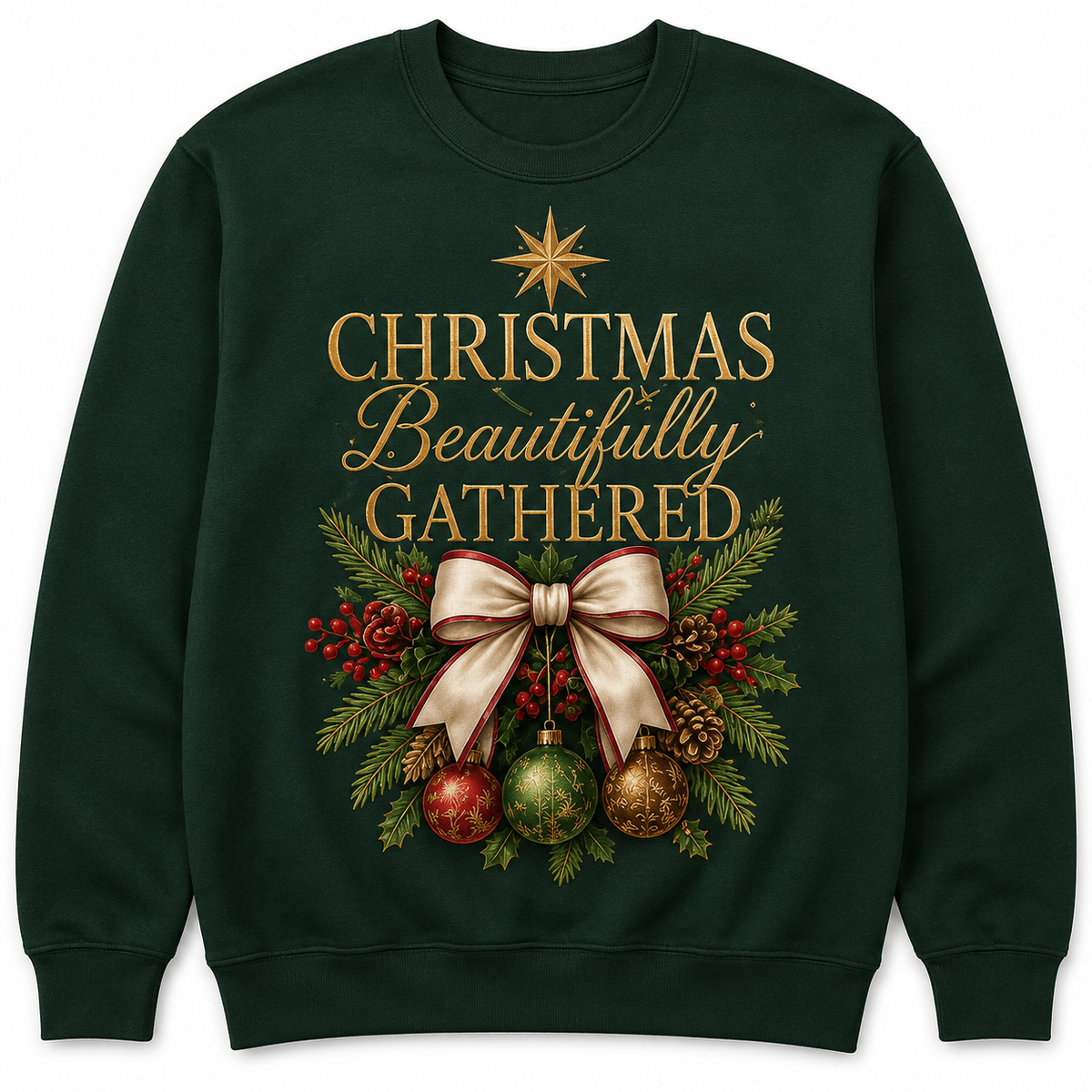 Christmas Beautifully Gathered crewneck sweatshirt in Deep Evergreen, front product view