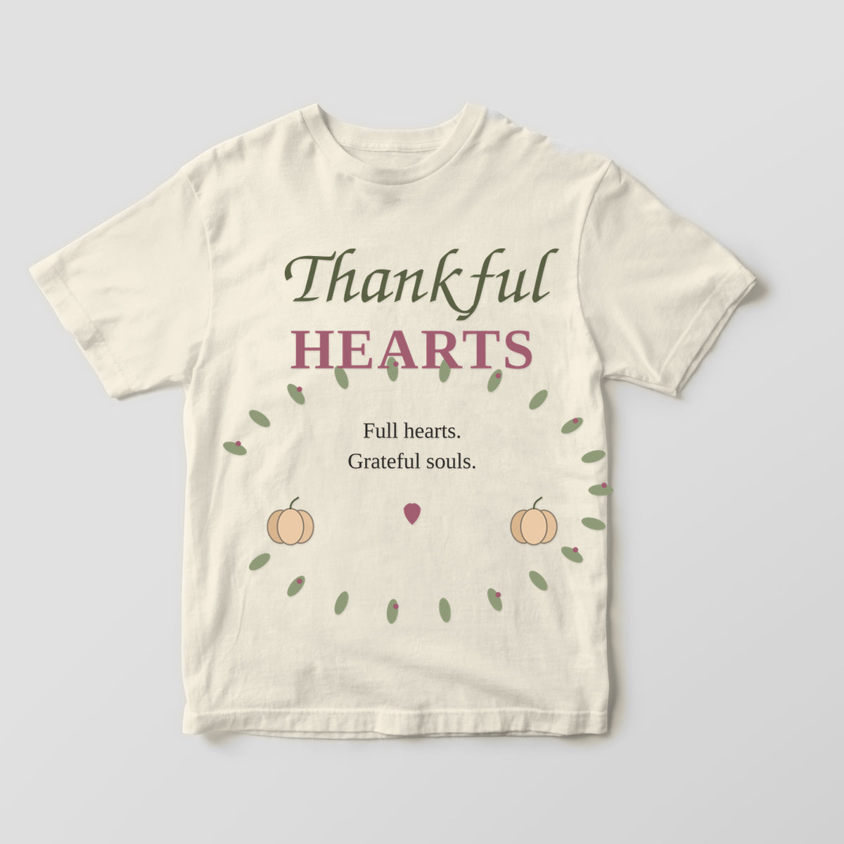 Thankful Hearts graphic tee by Designs by Danna - Warm Ivory hero mockup