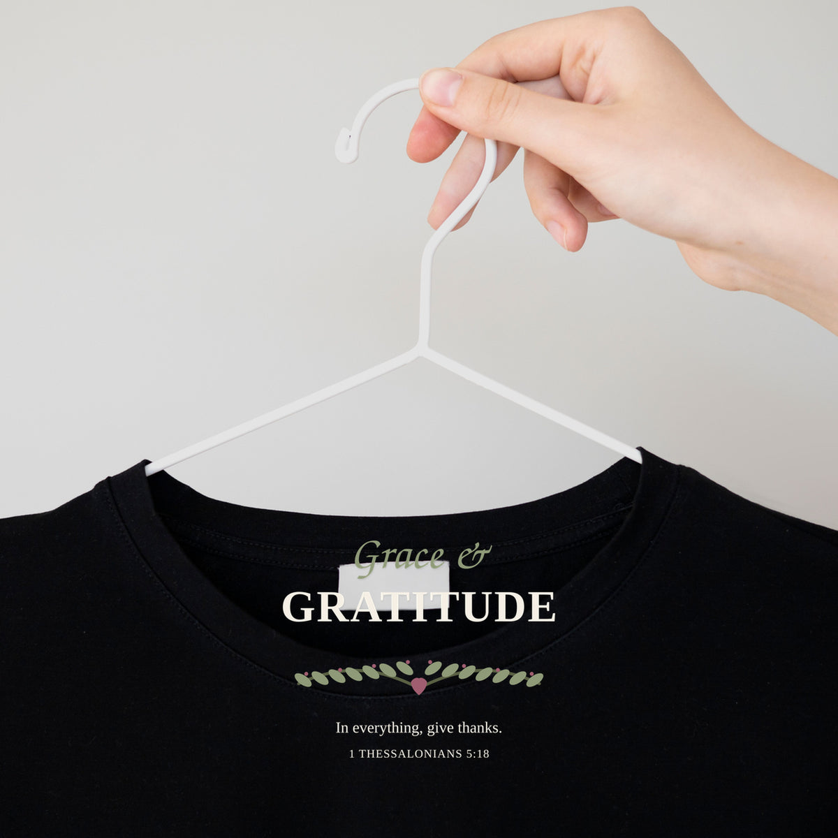 Grace & Gratitude graphic tee by Designs by Danna - Deep Charcoal lifestyle mockup