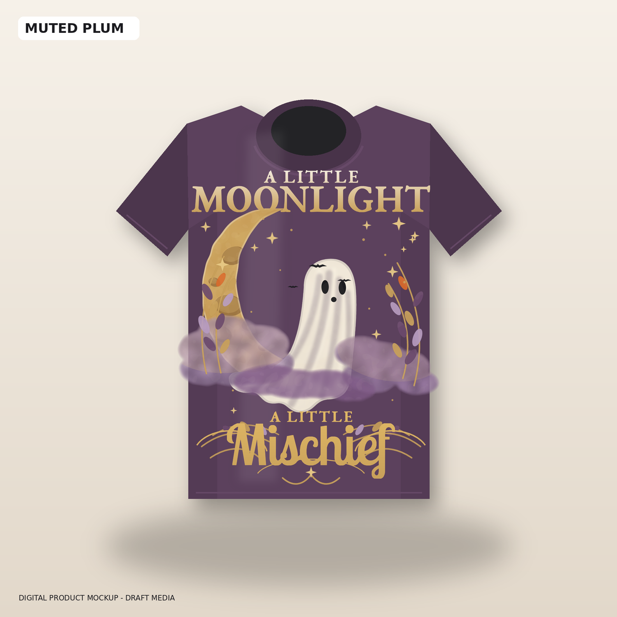 Moonlight & Mischief Halloween graphic tee in Muted Plum