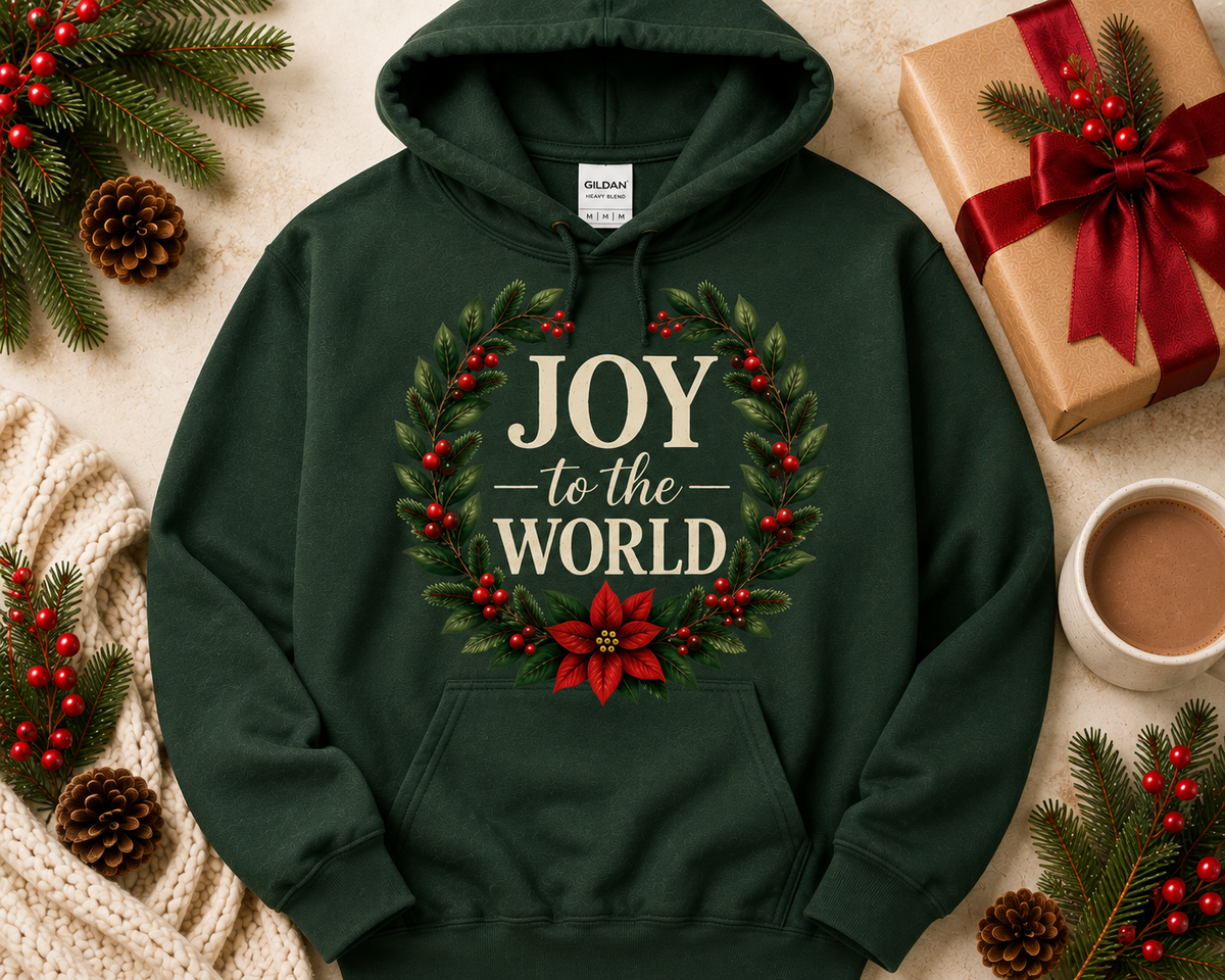 JOY to the WORLD Forest Green Gildan 18500 hoodie by Designs by Danna