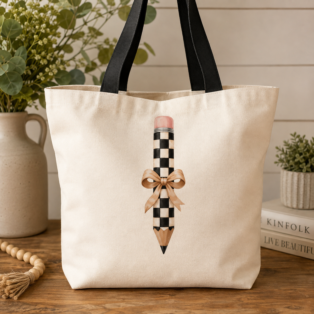 Checkered Pencil with Tan Bow coordinated product image by Designs by Danna