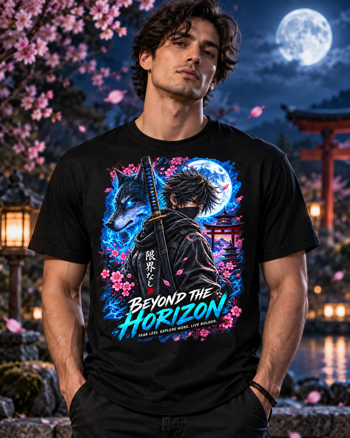 Beyond the Horizon anime-inspired graphic tee lifestyle mockup by Designs by Danna