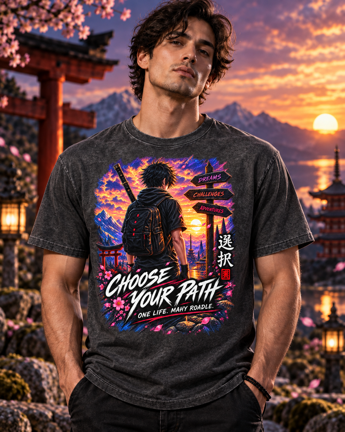 Choose Your Path anime-inspired graphic tee lifestyle mockup by Designs by Danna