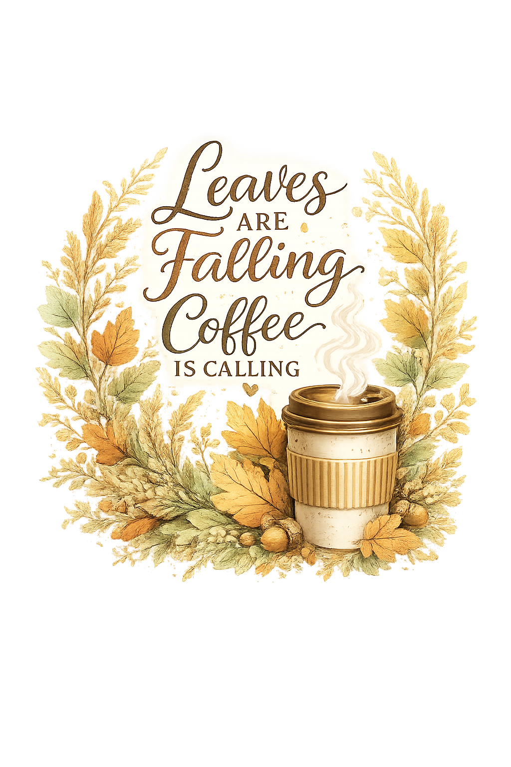 Leaves Are Falling, Coffee Is Calling Fall Graphic Tee — approved artwork detail