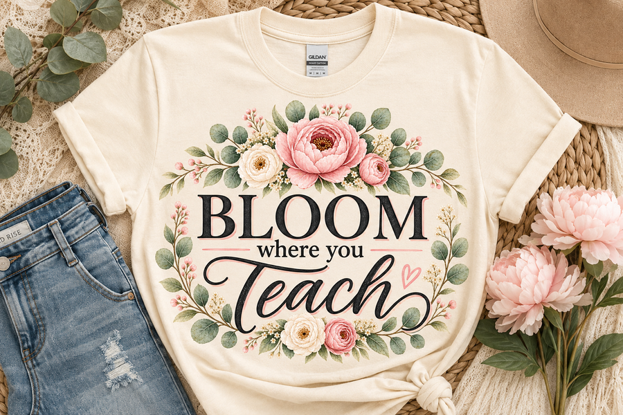 BLOOM where you Teach Floral Teacher Tee