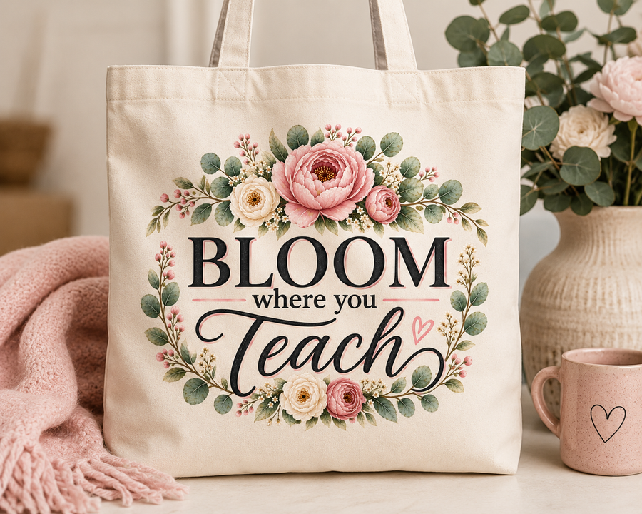 BLOOM where you Teach Floral Teacher Tote
