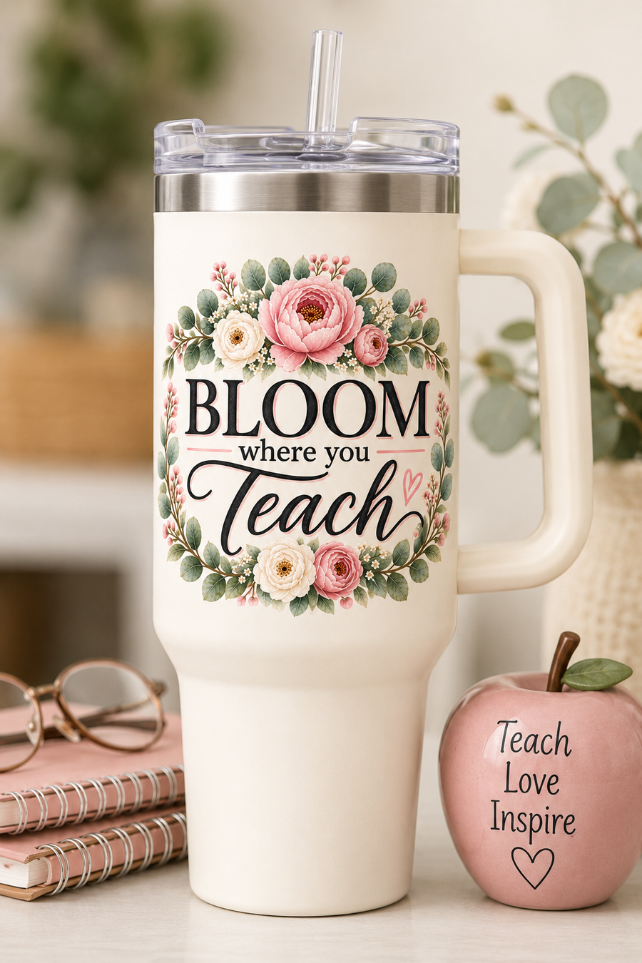 BLOOM where you Teach Handled Teacher Tumbler