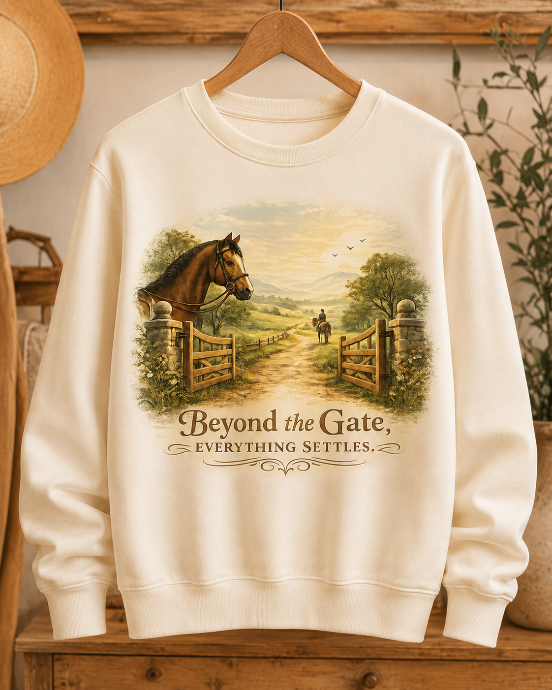 Beyond the Gate, Everything Settles. - Crewneck Sweatshirt - Designs by Danna