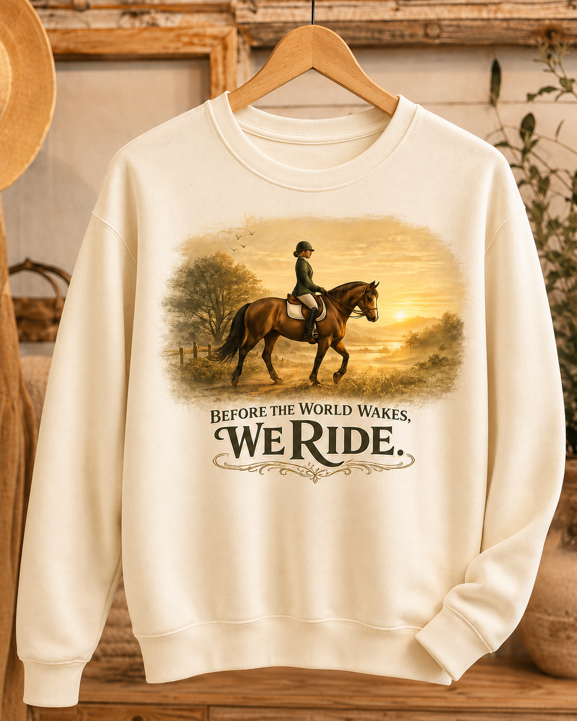 Before the World Wakes, We Ride. - Crewneck Sweatshirt - Designs by Danna