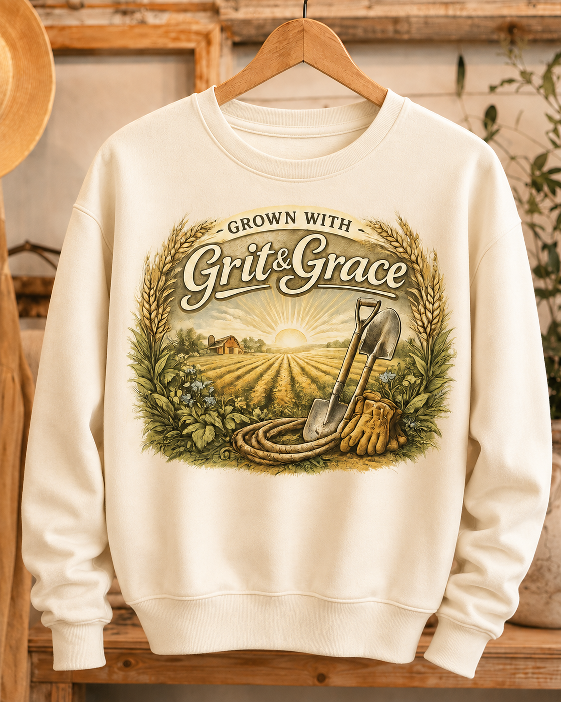 Grown with Grit & Grace - Crewneck Sweatshirt - Designs by Danna