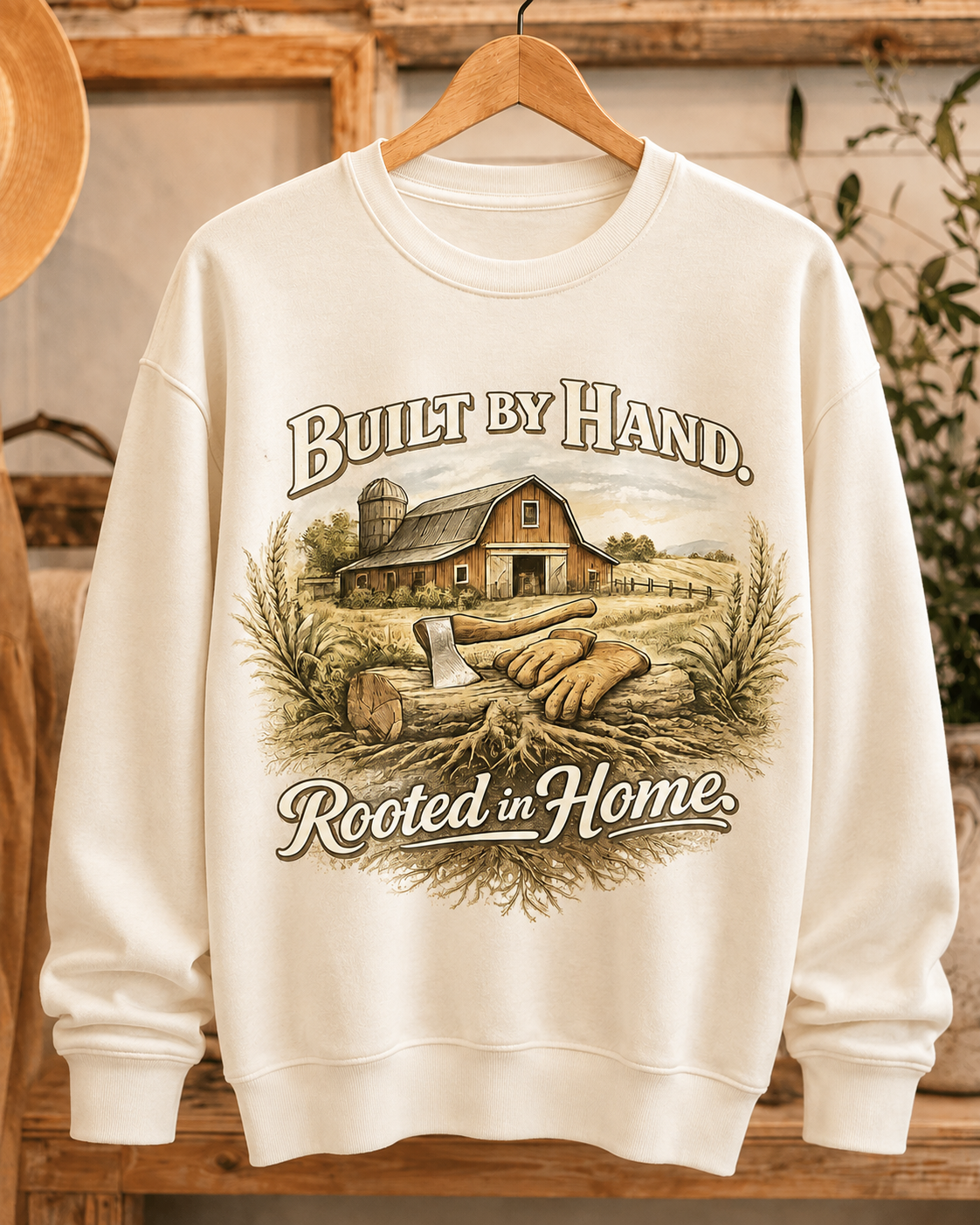 Built by Hand. Rooted in Home. - Crewneck Sweatshirt - Designs by Danna