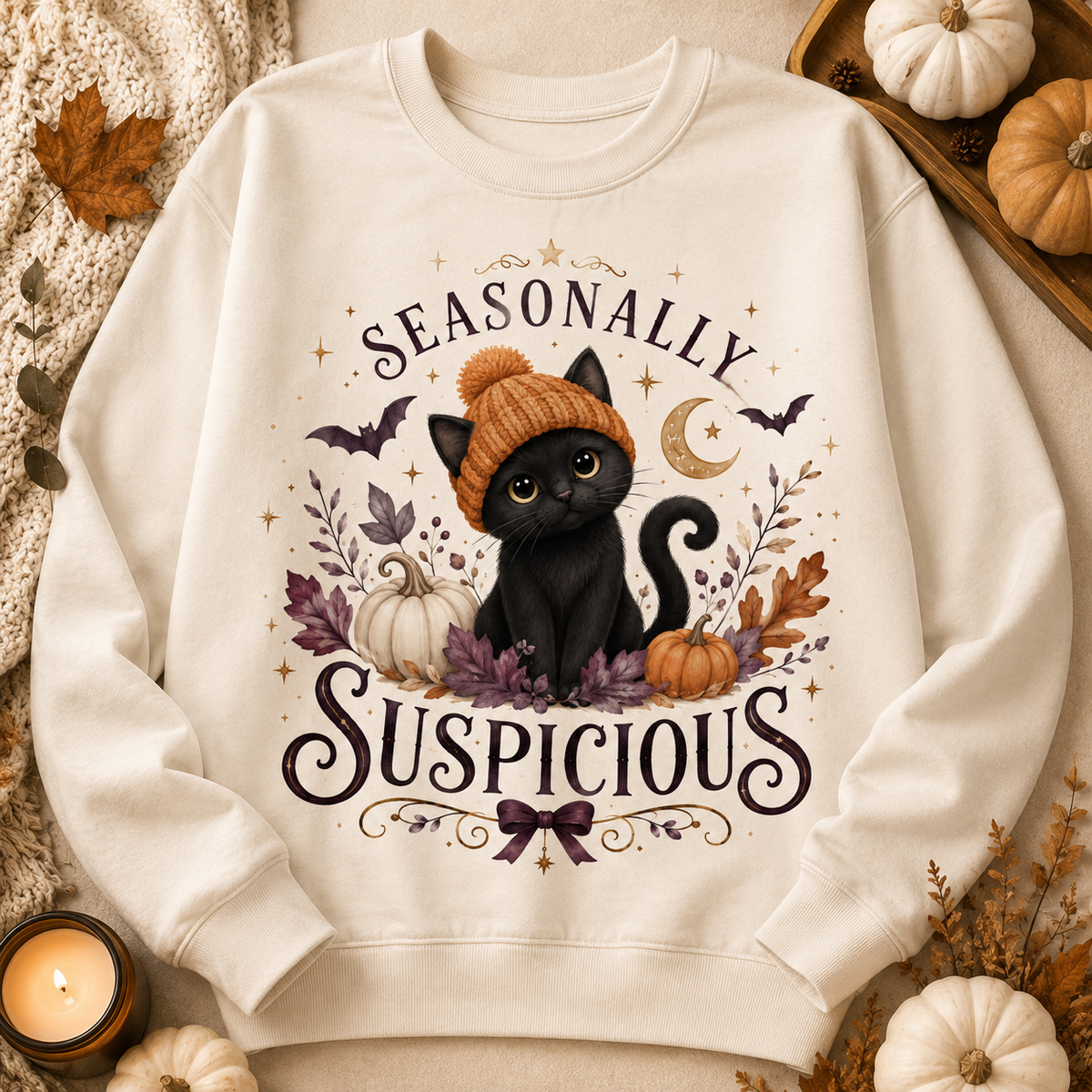Warm Ivory Seasonally Suspicious crewneck sweatshirt by Designs by Danna