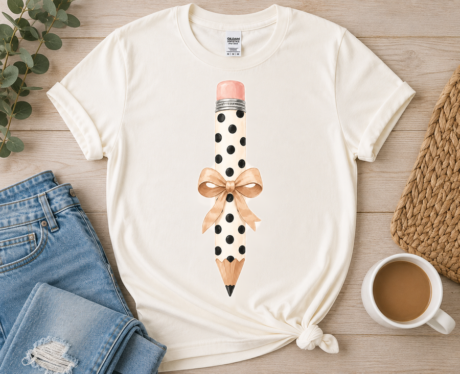 Polka Dot Pencil with Tan Bow