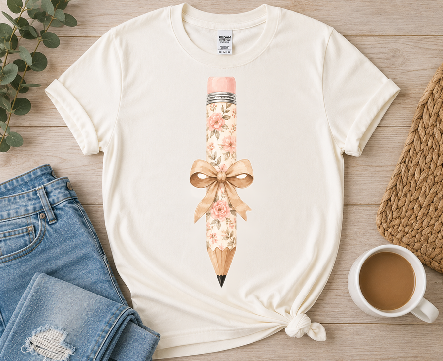Floral Pencil with Tan Bow