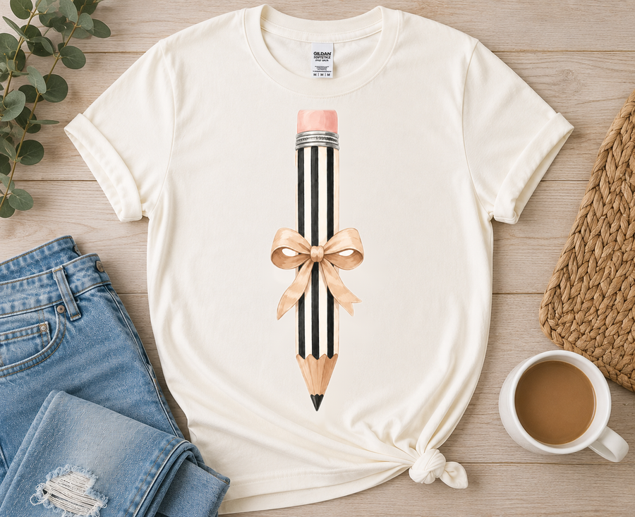 Black Stripe Pencil with Tan Bow