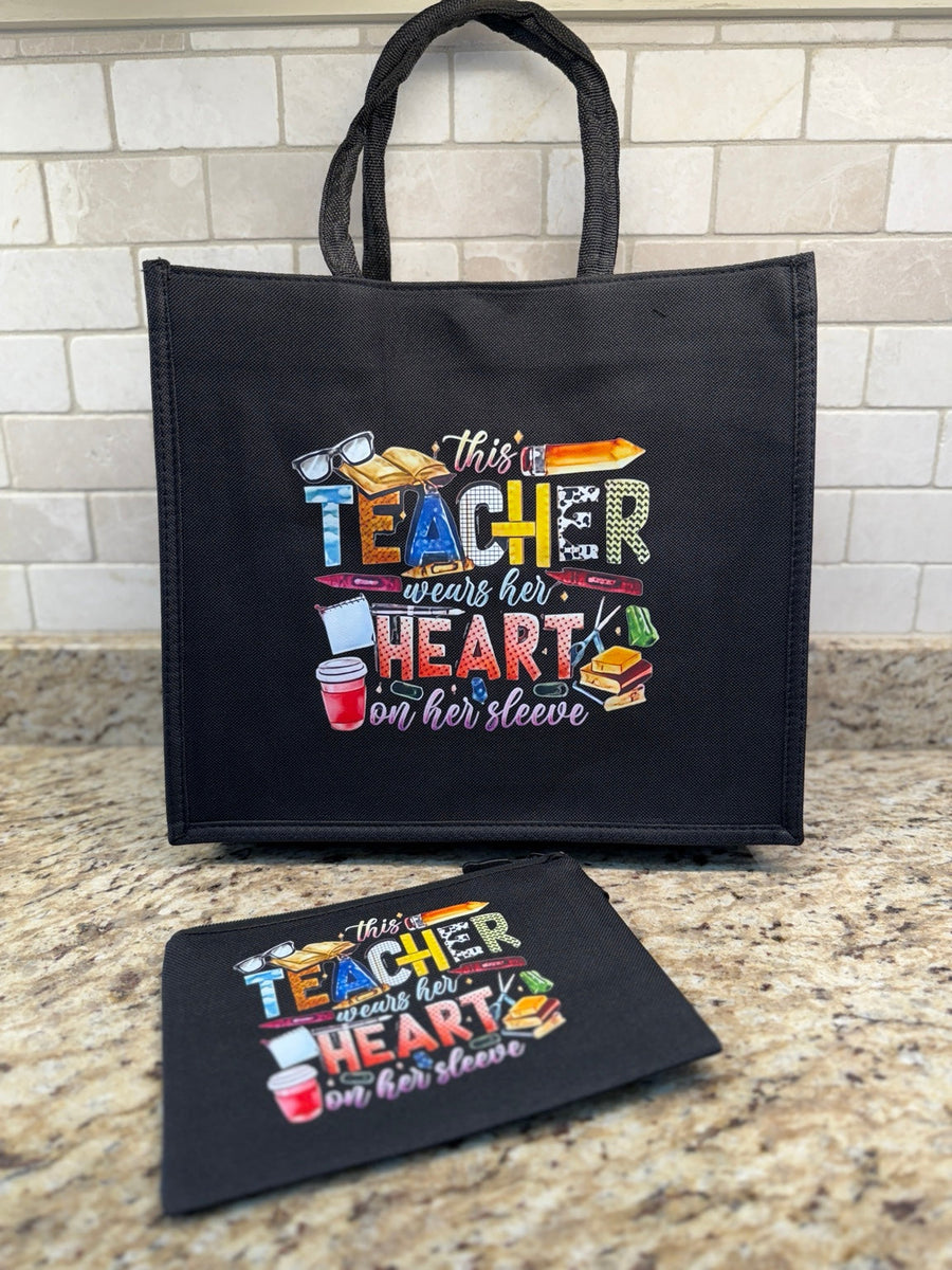 This Teacher Wears Her Heart on Her Sleeve Tote & Pouch Gift Set