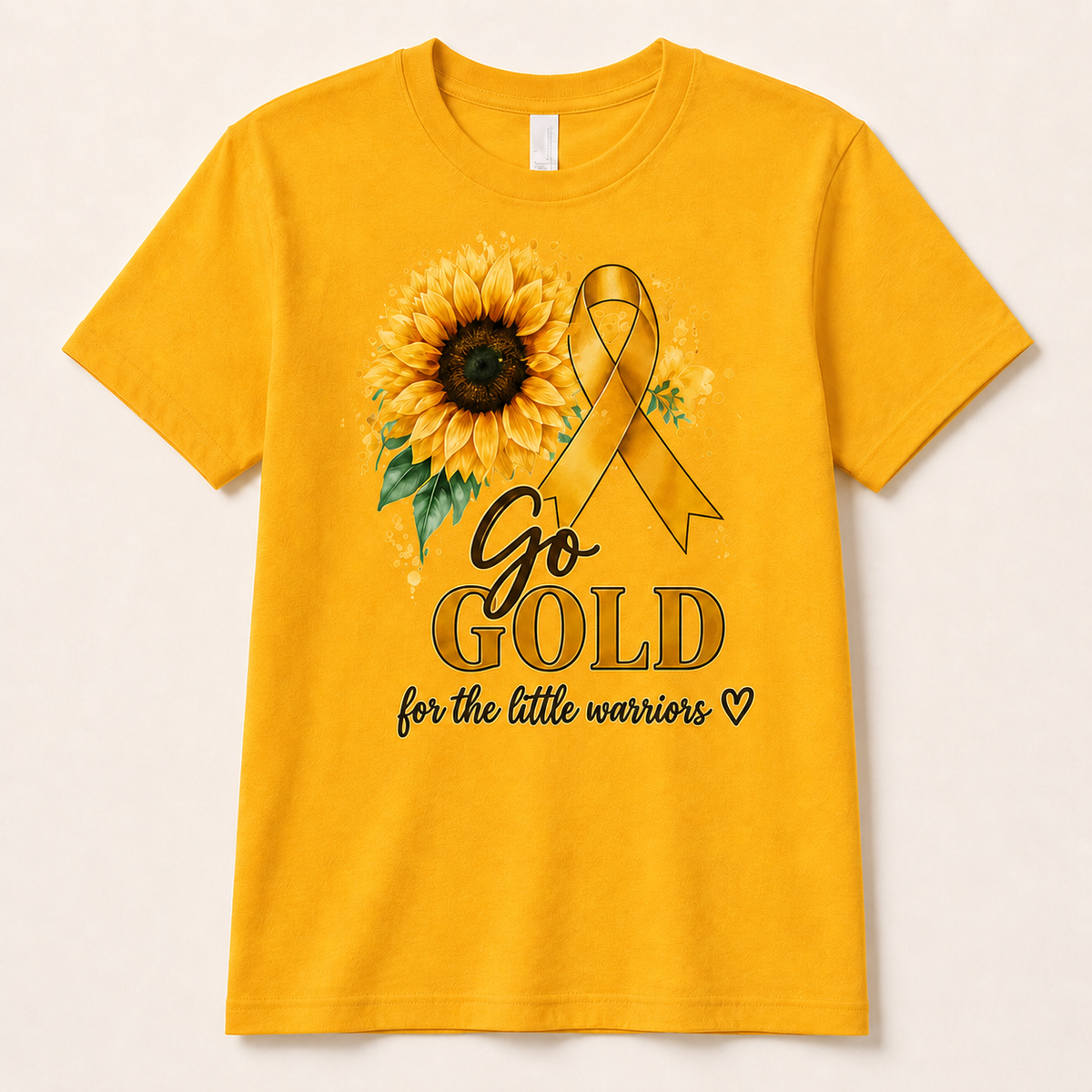 Go Gold for the Kids Tee in Gold with outlined artwork