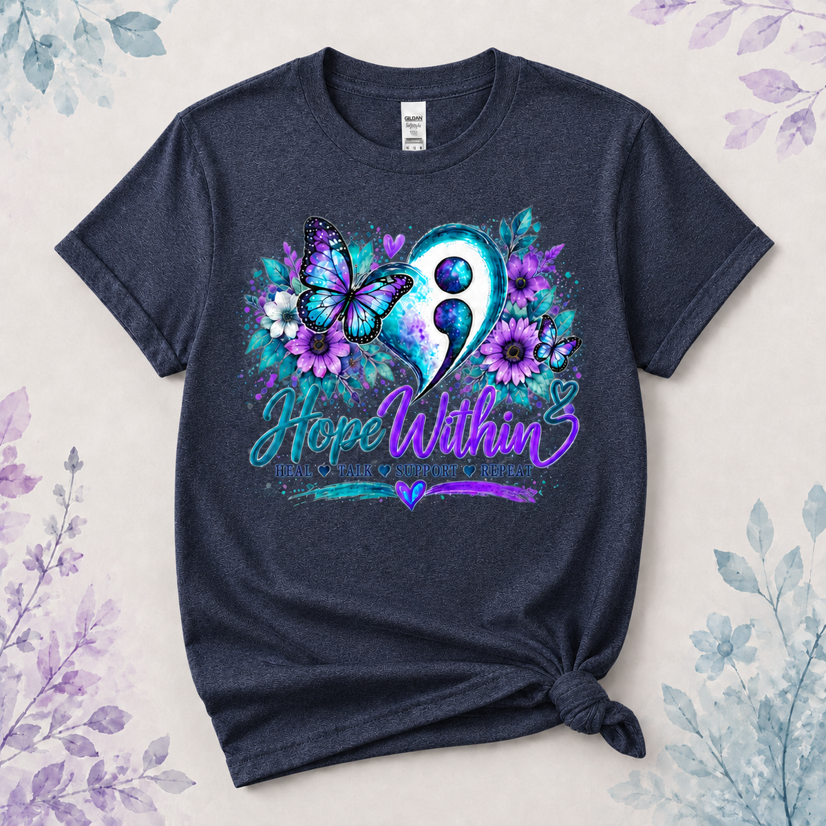 Hope Within Semicolon Heart Tee in Heather Navy