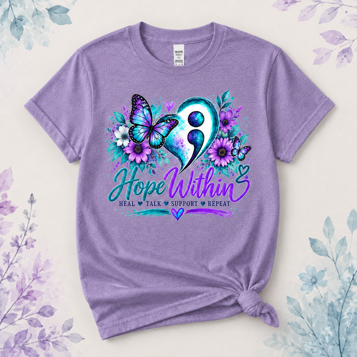 Hope Within Semicolon Heart Tee in Heather Purple