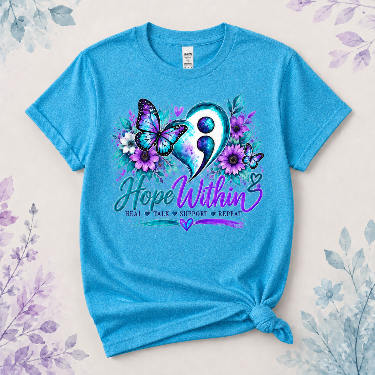 Hope Within Semicolon Heart Tee in Heather Sapphire