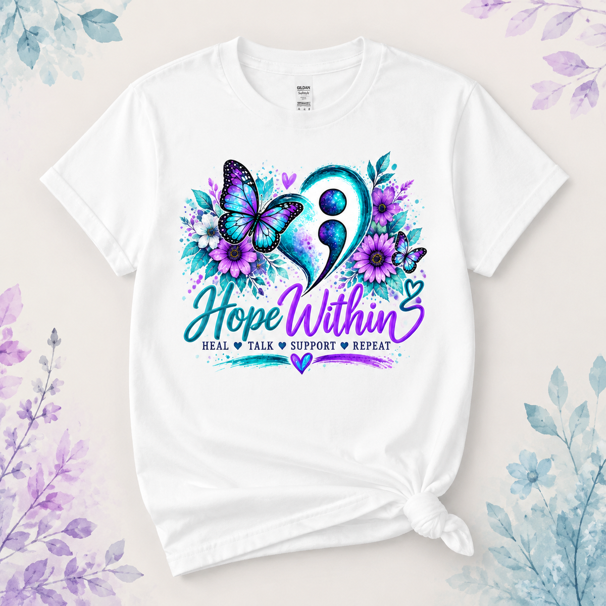 Hope Within Semicolon Heart Tee in White