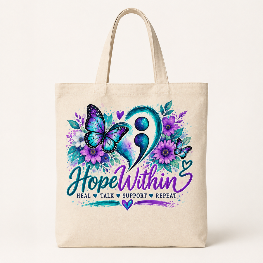 Hope Within Semicolon Heart Tote