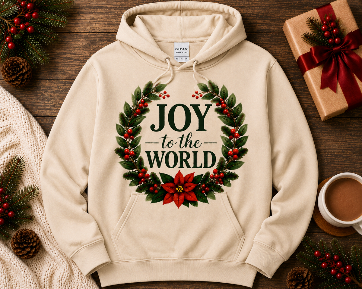 JOY to the WORLD Sand Gildan 18500 hoodie by Designs by Danna