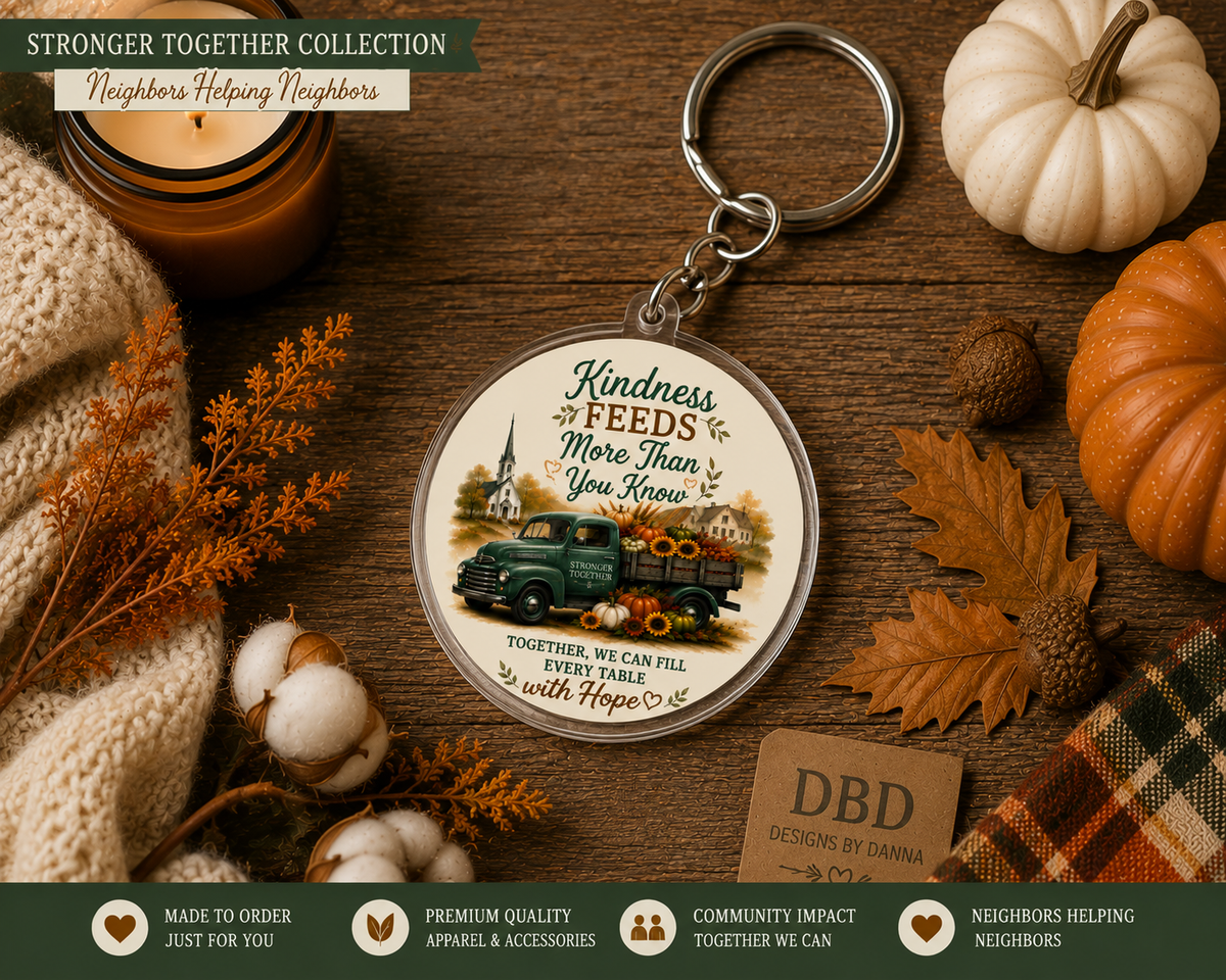 Stronger Together 2-inch Clear Acrylic Keychain - boutique fall flat lay - Designs by Danna