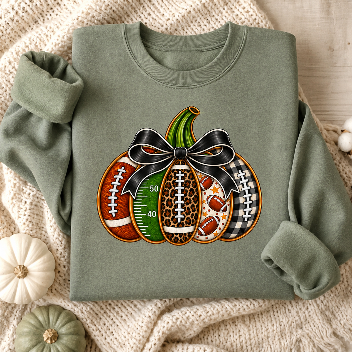 Fall Football Pumpkin Game Day Crewneck Sweatshirt flat lay mockup by Designs by Danna