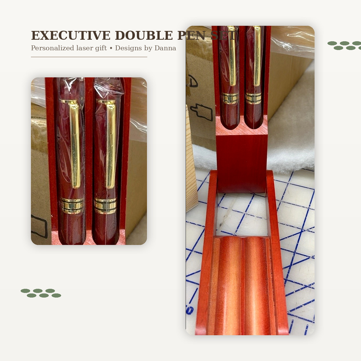Executive double pen gift set with red wood presentation case