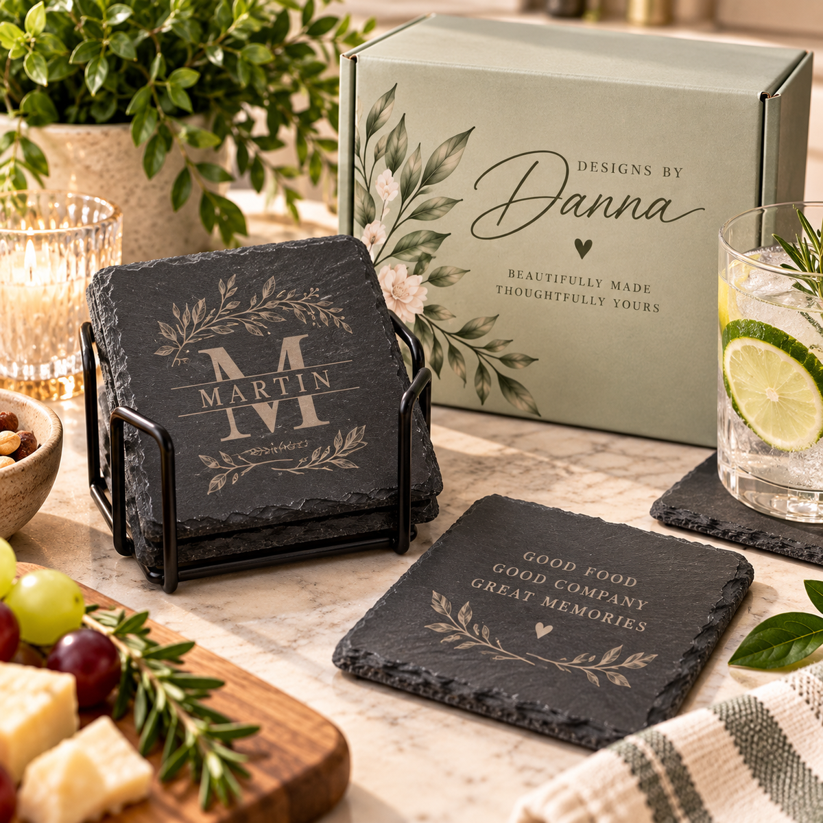 Personalized slate coaster gift set by Designs by Danna