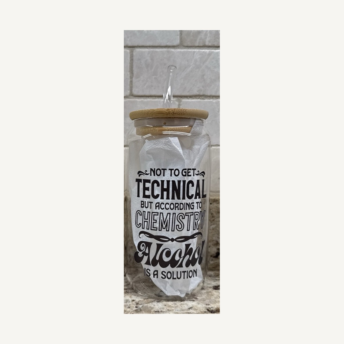 Full tumbler, bamboo lid and straw, with original design