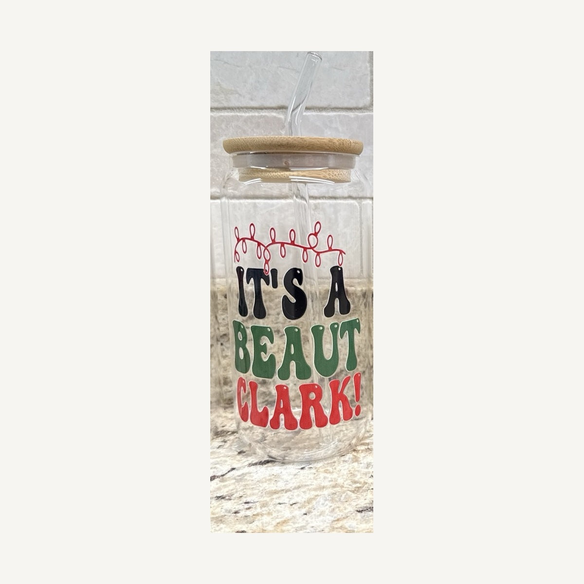 Full tumbler, bamboo lid and straw, with original design