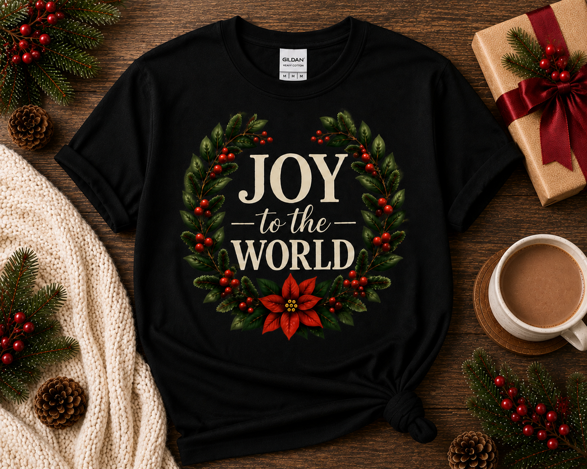 JOY to the WORLD Black Gildan 64000 tee by Designs by Danna
