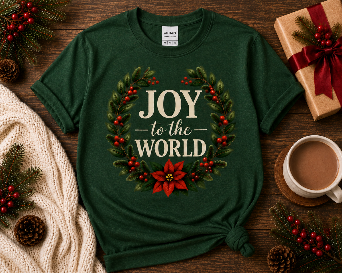 JOY to the WORLD Forest Green Gildan 64000 tee by Designs by Danna